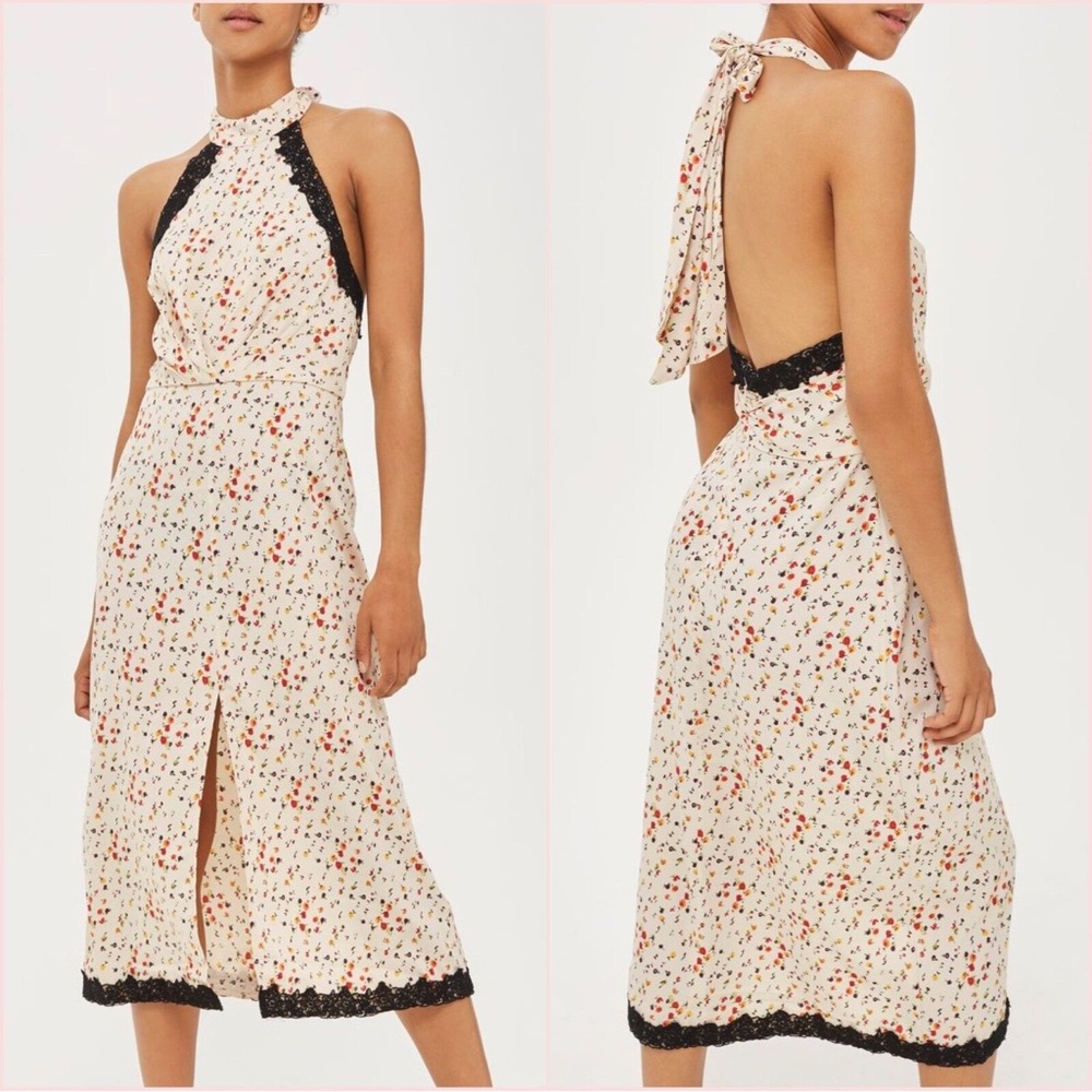 Topshop Cream Floral Halter Dress